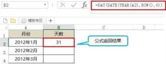 DAY函数（显示全年中各月的天数）